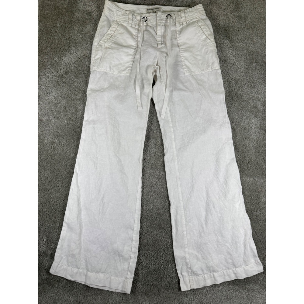 Banana Republic Womens White 100% Linen Wide Leg Drawstring Pants Size 6